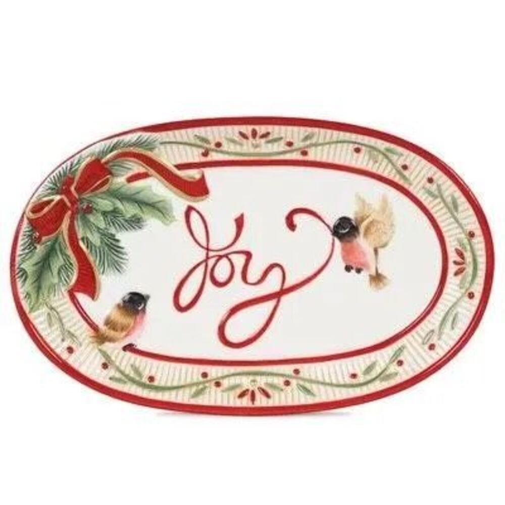 Fitz And Floyd Santa's Forest Friends Joy Christmas Platter Birds Nature Winter